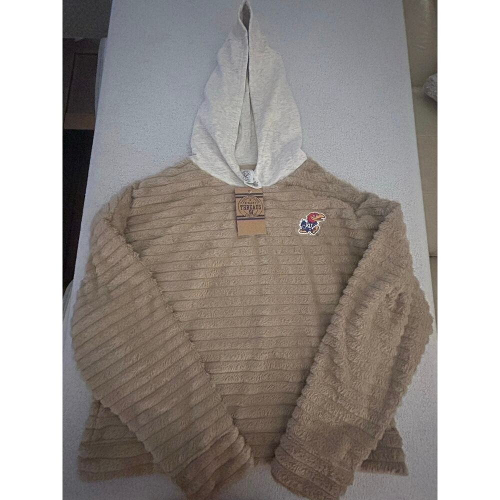 Kansas Jayhawks Small Rivalry Threads Fleece Pullover Tan Sweatshirt (NWT)